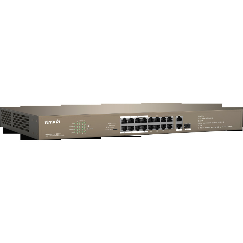 Switch Desktop 16 porte 10/100M PoE 250W + 2 GE Switch Desktop 16 porte 10/100M PoE 250W + 2 GE