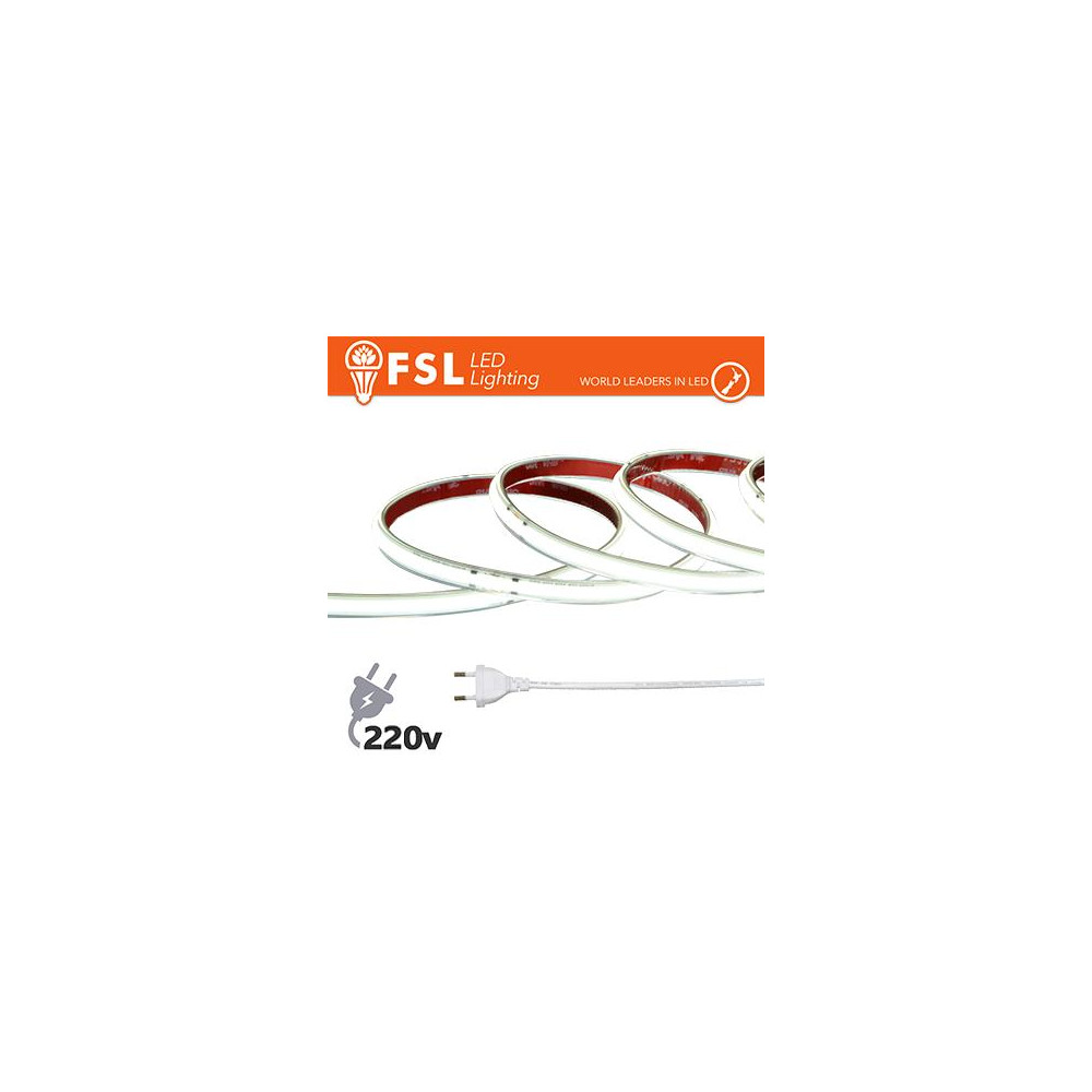Striscia LED COB 5metri - IP65 6500K 220V 15W/m 1350lm/m +KIT tappo, colla, clip