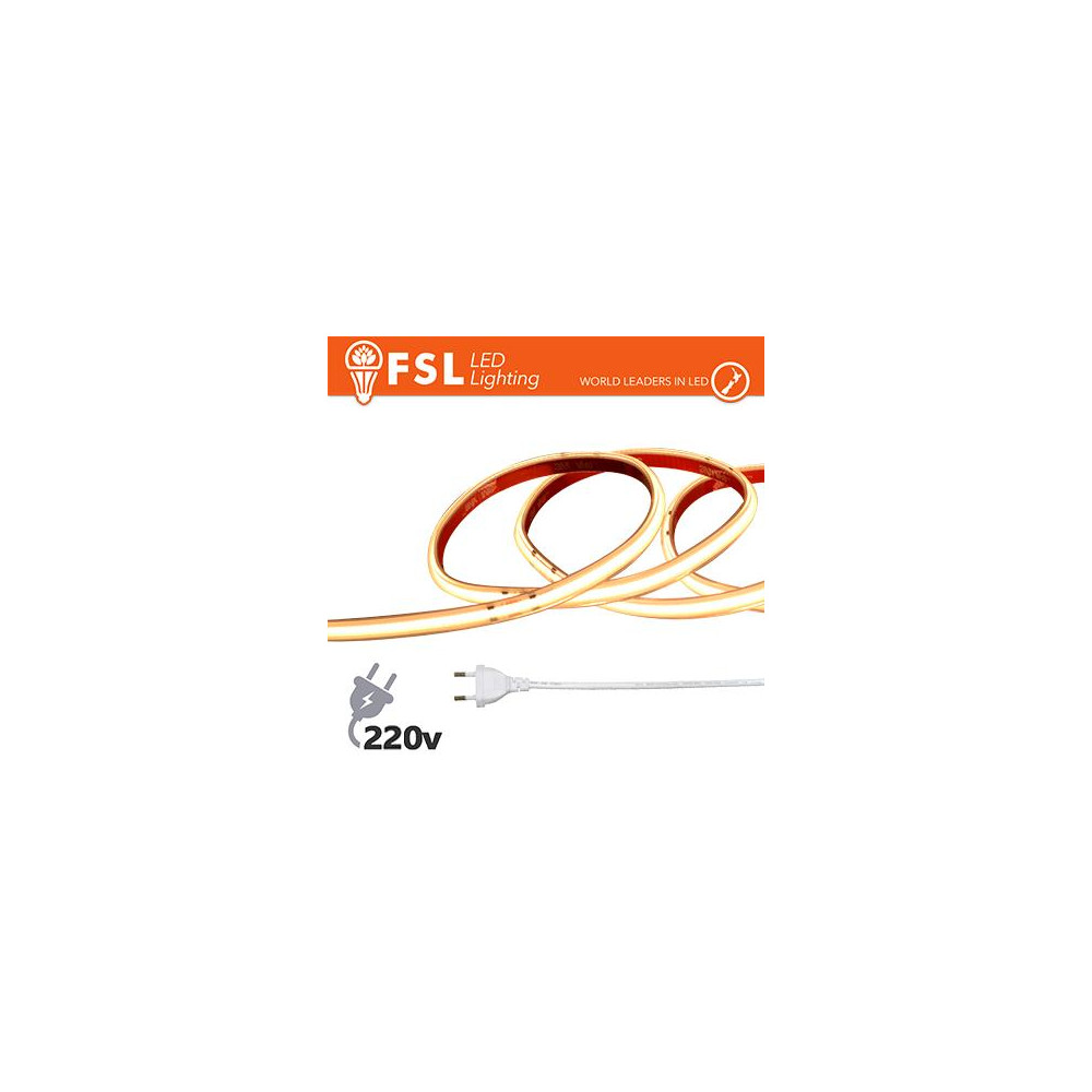 Striscia LED COB 20metri - IP65 3000K 220V 15W/m 1200lm/m+KIT tappo, colla, clip