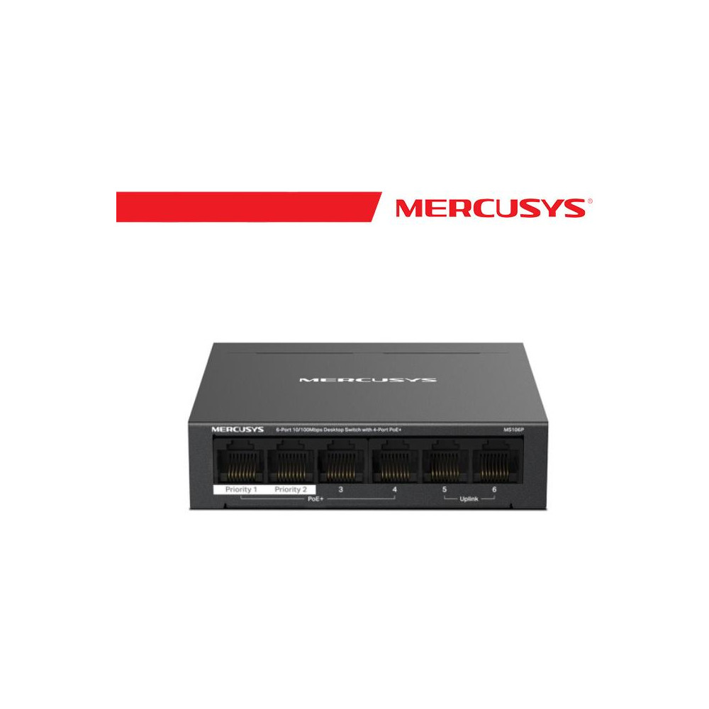 Mercusys 6-Port 10/100Mbps Desktop Switch with 4-Port PoE+ - MS106P Mercusys 6-Port 10/100Mbps Desktop Switch with 4-Port PoE+ - MS106P