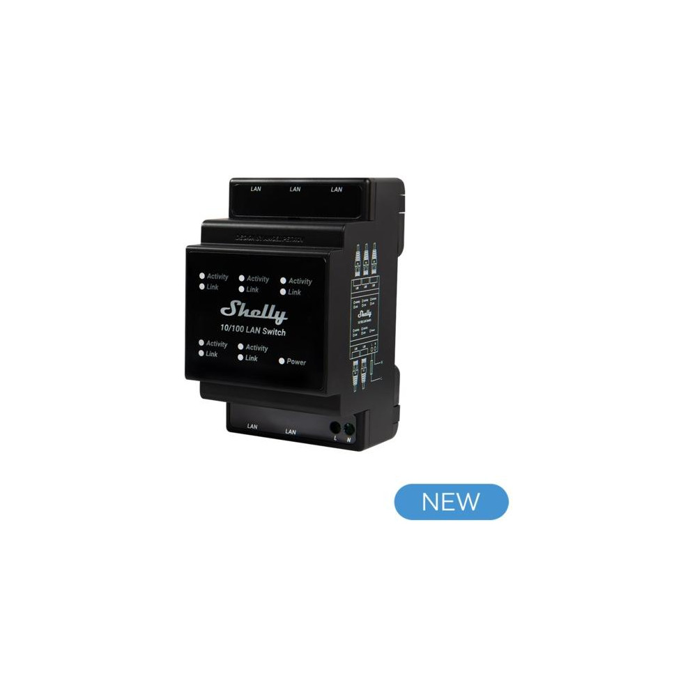 Shelly LAN Switch - Switch di rete DIN rail con 5 porte RJ45 ethernet