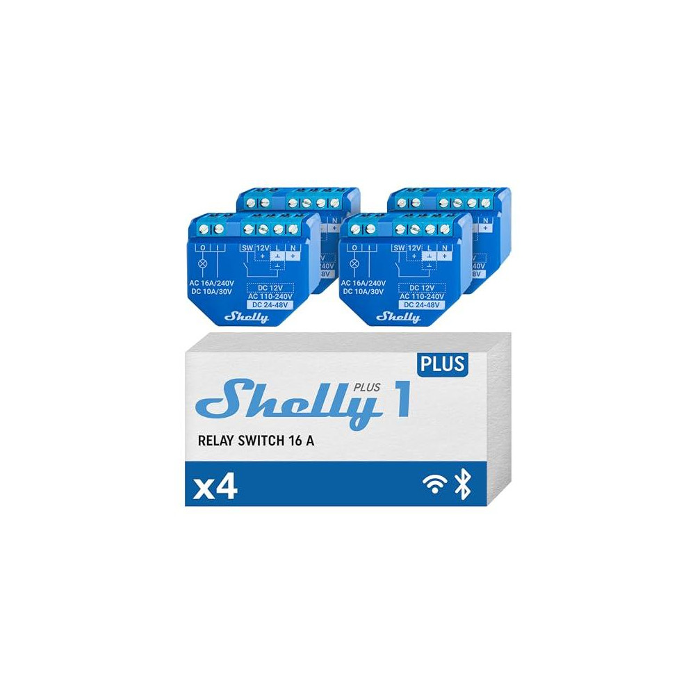 Shelly Plus 1 (4 pack-4 pezzi) - Smart Relay contatto pulito 16A AC/DC WiFi/BT