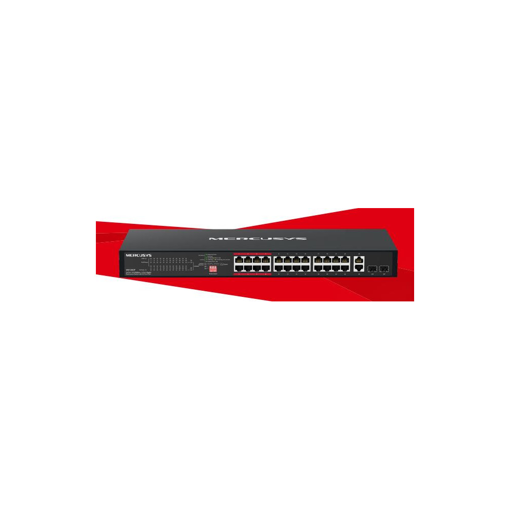 24-Port 10/100Mbps + 2-Port Gigabit Rackmount Switch with 24-Port PoE+