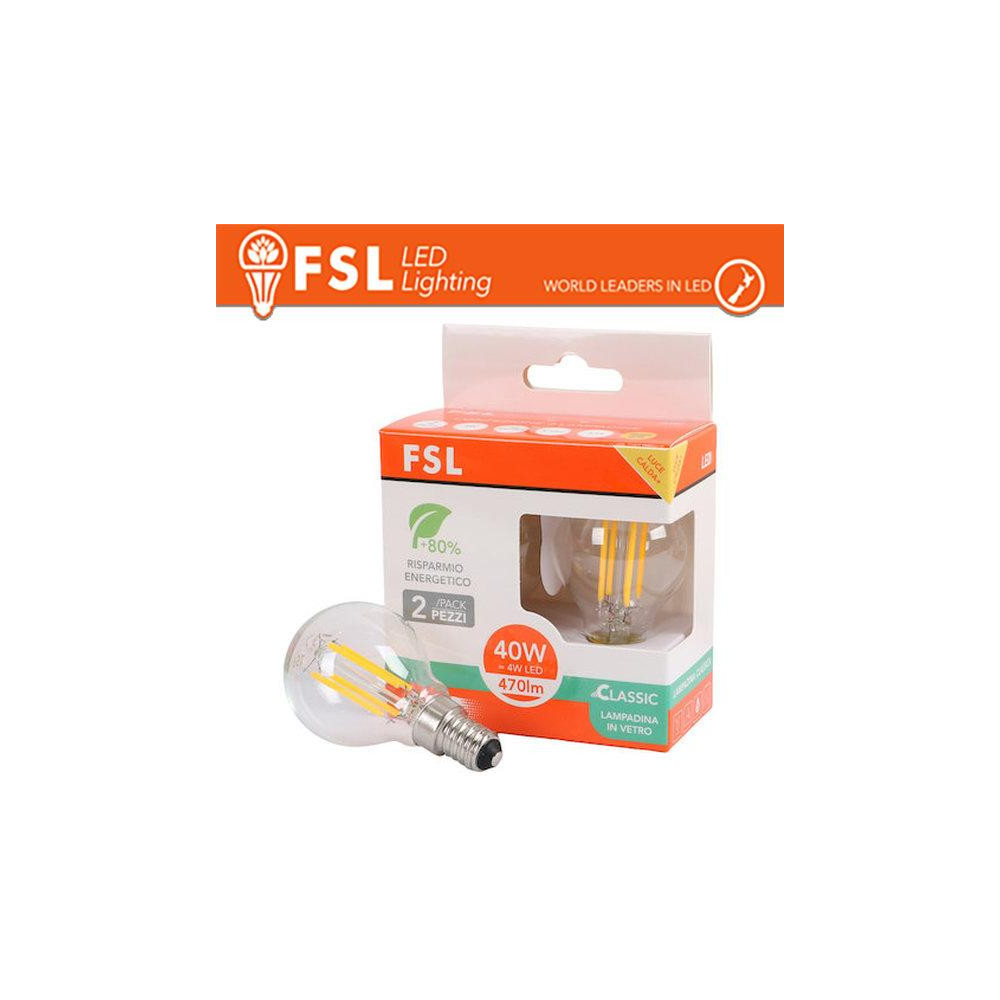 Lampada Filamento Sfera G45FC 4W 3000K E14 - Confezione 2PACK