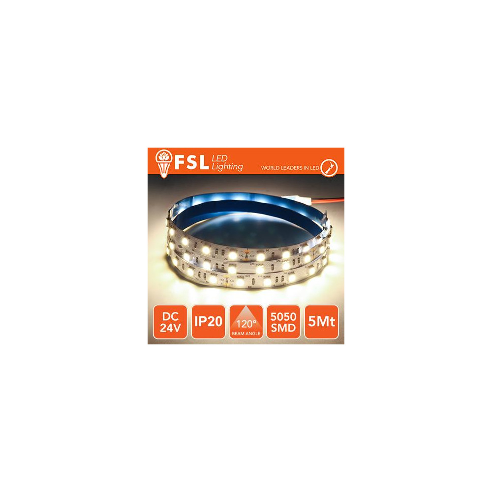 Striscia LED 5m IP20 5050 24V - 12W/m 60led/m 4000K