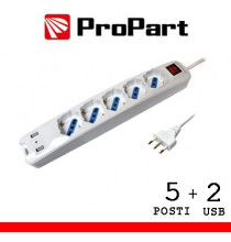 Multipresa 5pos bipasso/schuko + USB spina16A +interr.