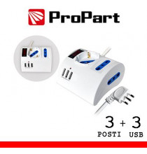 Multipresa 3pos tavolo bipasso + bip/schuko + USB sp16A +int