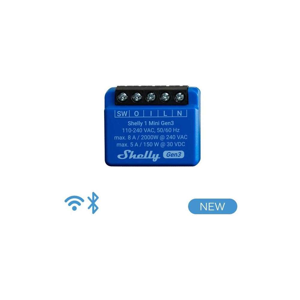 Shelly Mini 1 Gen3 - Smart Relay 8A AC/DC WiFi/BT Shelly Mini 1 Gen3 - Smart Relay 8A AC/DC WiFi/BT