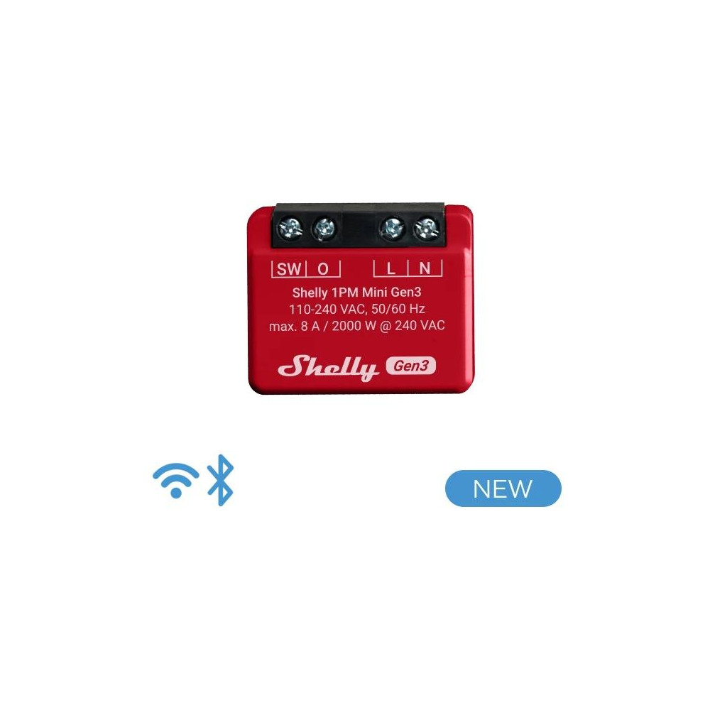 Shelly Mini 1PM Gen3 - Smart Relay 8A AC WiFi/BT + PM Shelly Mini 1PM Gen3 - Smart Relay 8A AC WiFi/BT + PM