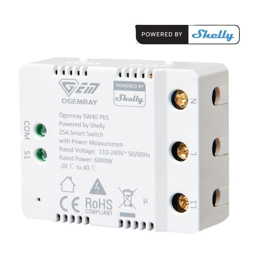 Shelly Ogemray Smart Relay 25A - Relè intelligente Ogemray 25A + PM