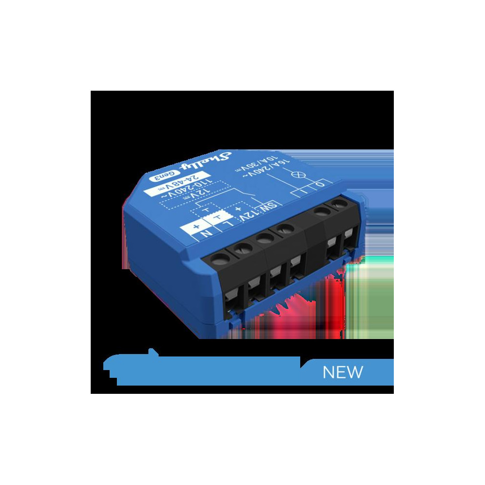 Shelly 1 Gen3 - Smart Relay 16A AC/DC WiFi/BT + cont. pulito Shelly 1 Gen3 - Smart Relay 16A AC/DC WiFi/BT + cont. pulito