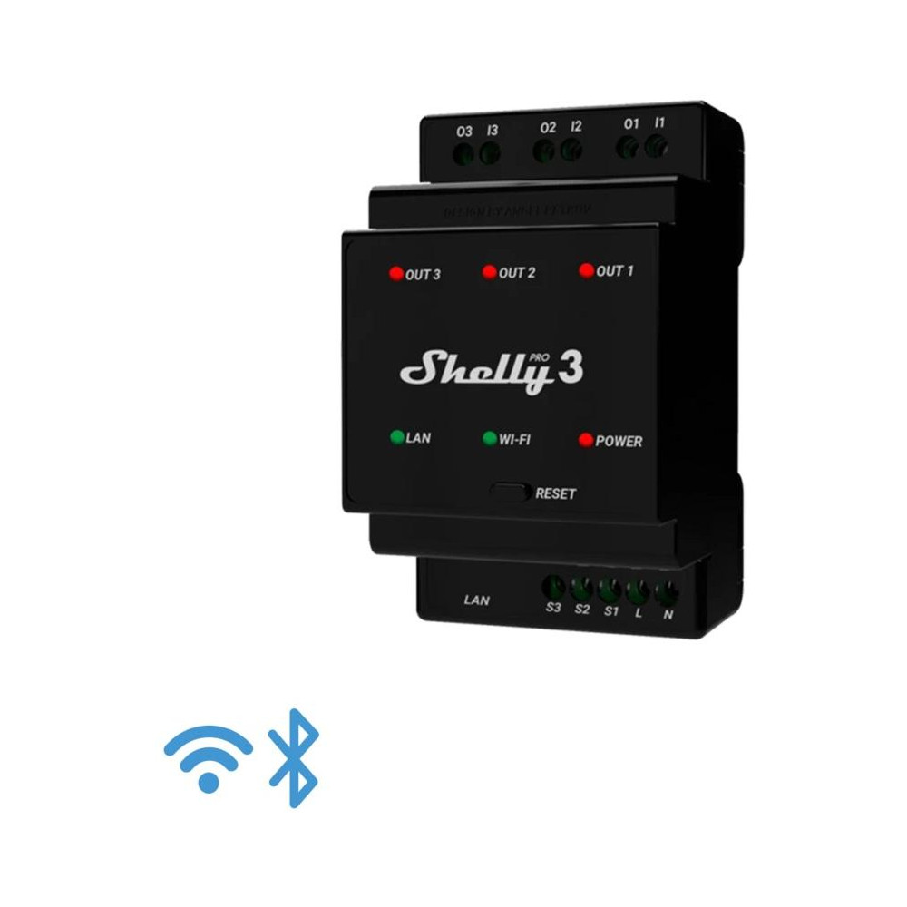 Shelly Pro 3 - IP Smart Relay DIN 3ch. LAN/WiFi/BT Shelly Pro 3 - IP Smart Relay DIN 3ch. LAN/WiFi/BT