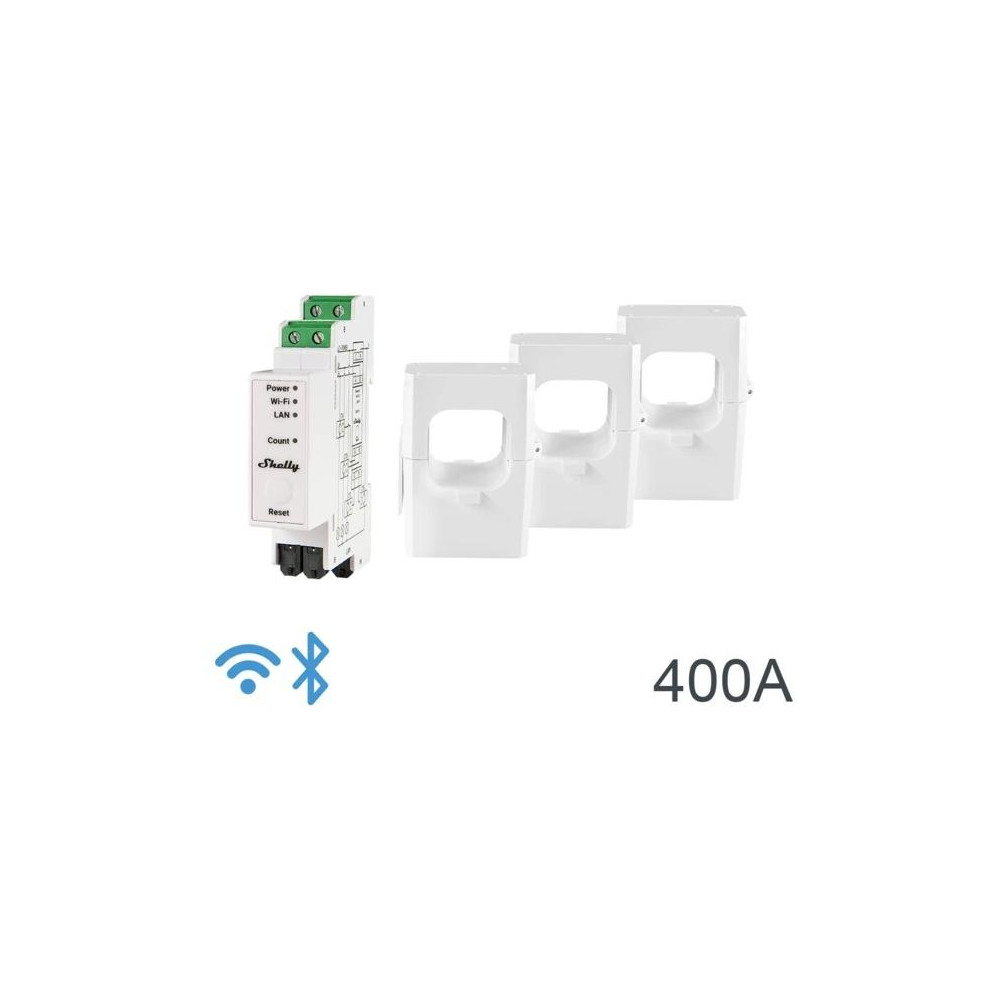 Shelly Pro 3EM 400A - Contatore Energia DIN + 3 pinze 400A Shelly Pro 3EM 400A - Contatore Energia DIN + 3 pinze 400A