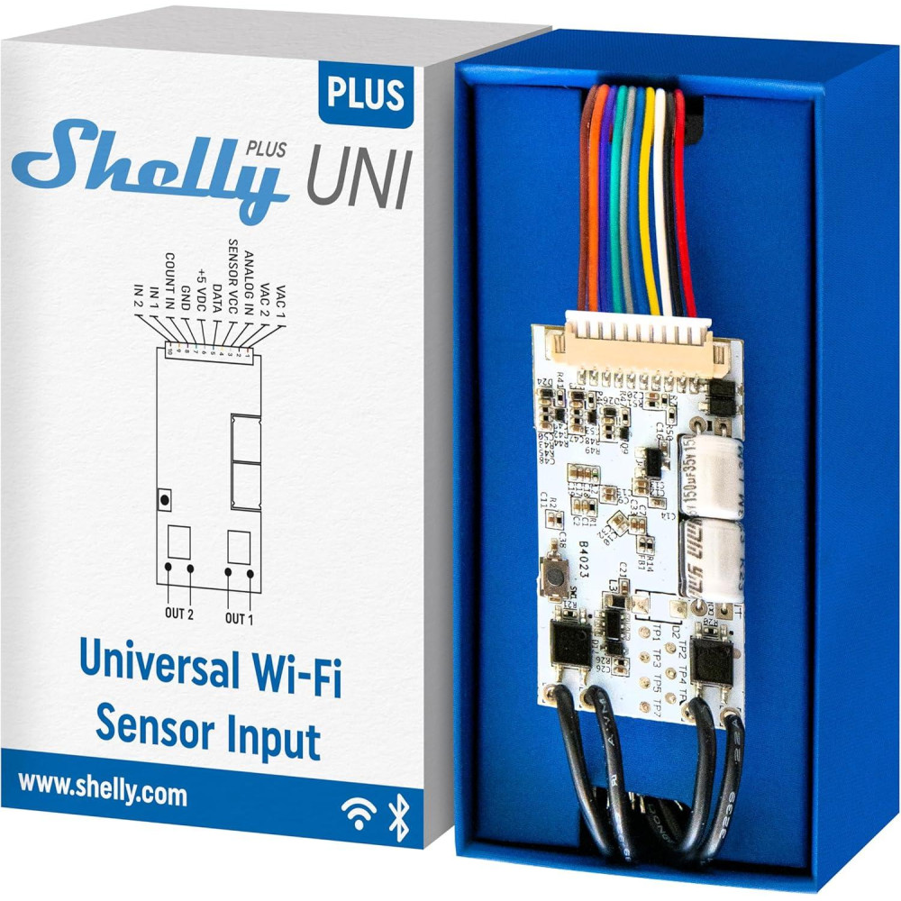Shelly Plus Uni | Modulo Intelligente con Contatti Puliti Gestito via Wi-Fi e BL Shelly Plus Uni | Modulo Intelligente con Contatti Puliti Gestito via Wi-Fi e BL