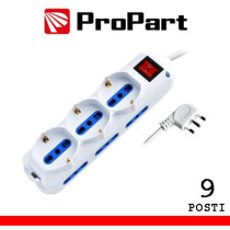 Multipresa 9pos bipasso + bipasso/schuko spina16A +interr.