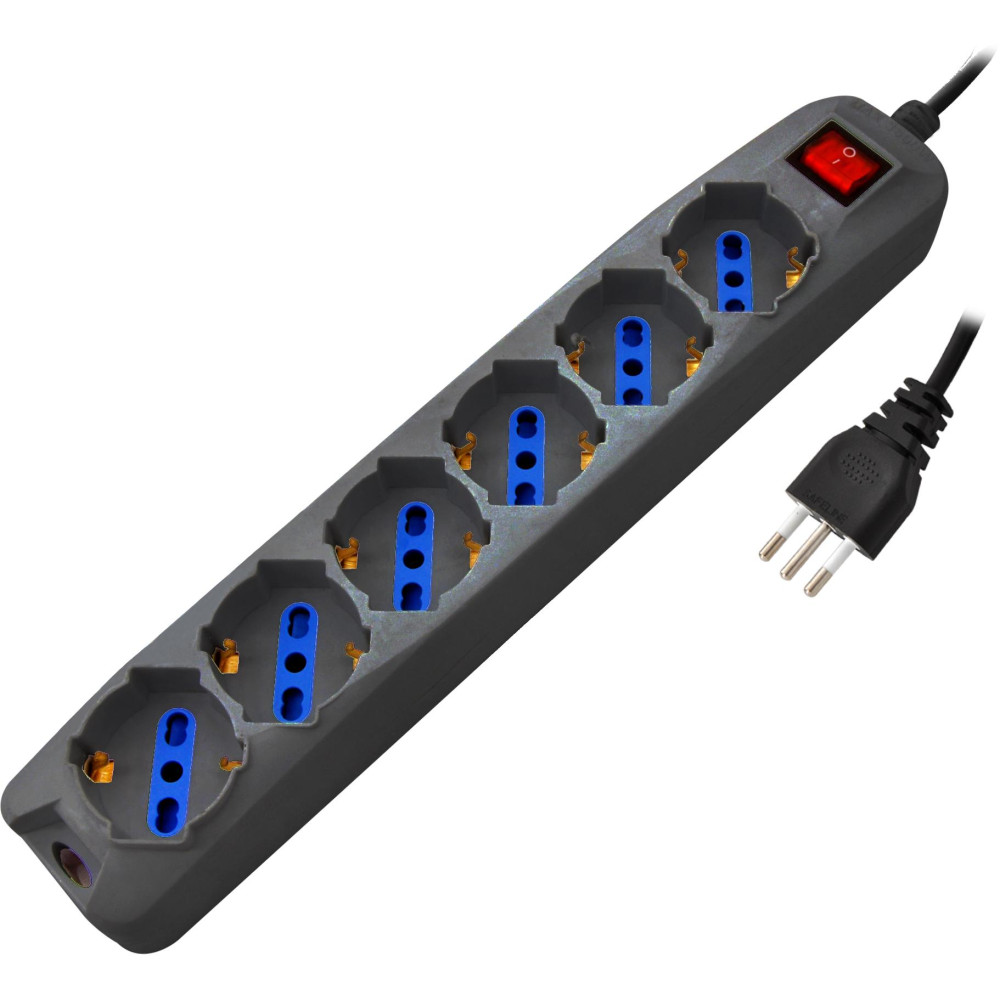 Multipresa 6pos bipasso/schuko spina16A +interr. nera Multipresa 6pos bipasso/schuko spina16A +interr. nera