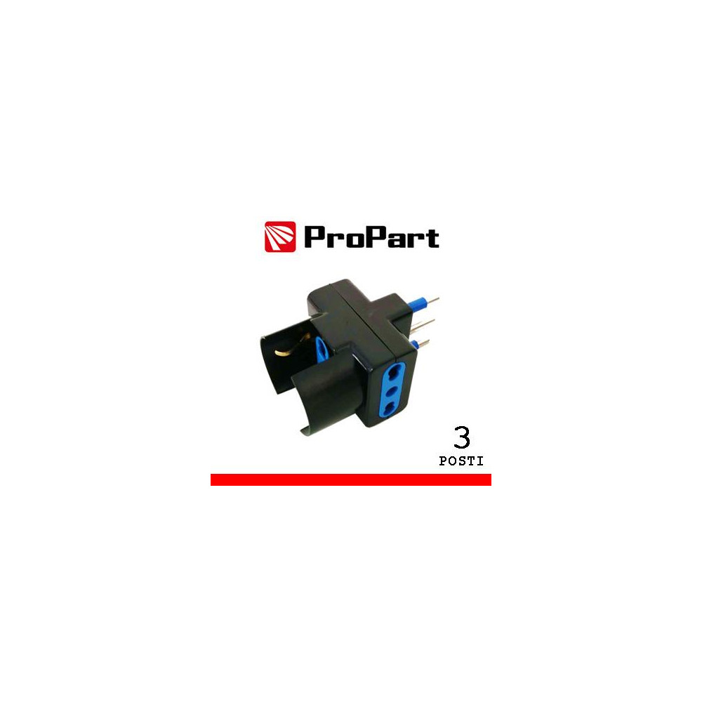 Adattatore triplo 3pos bipasso/schuko spina16A polybag nero