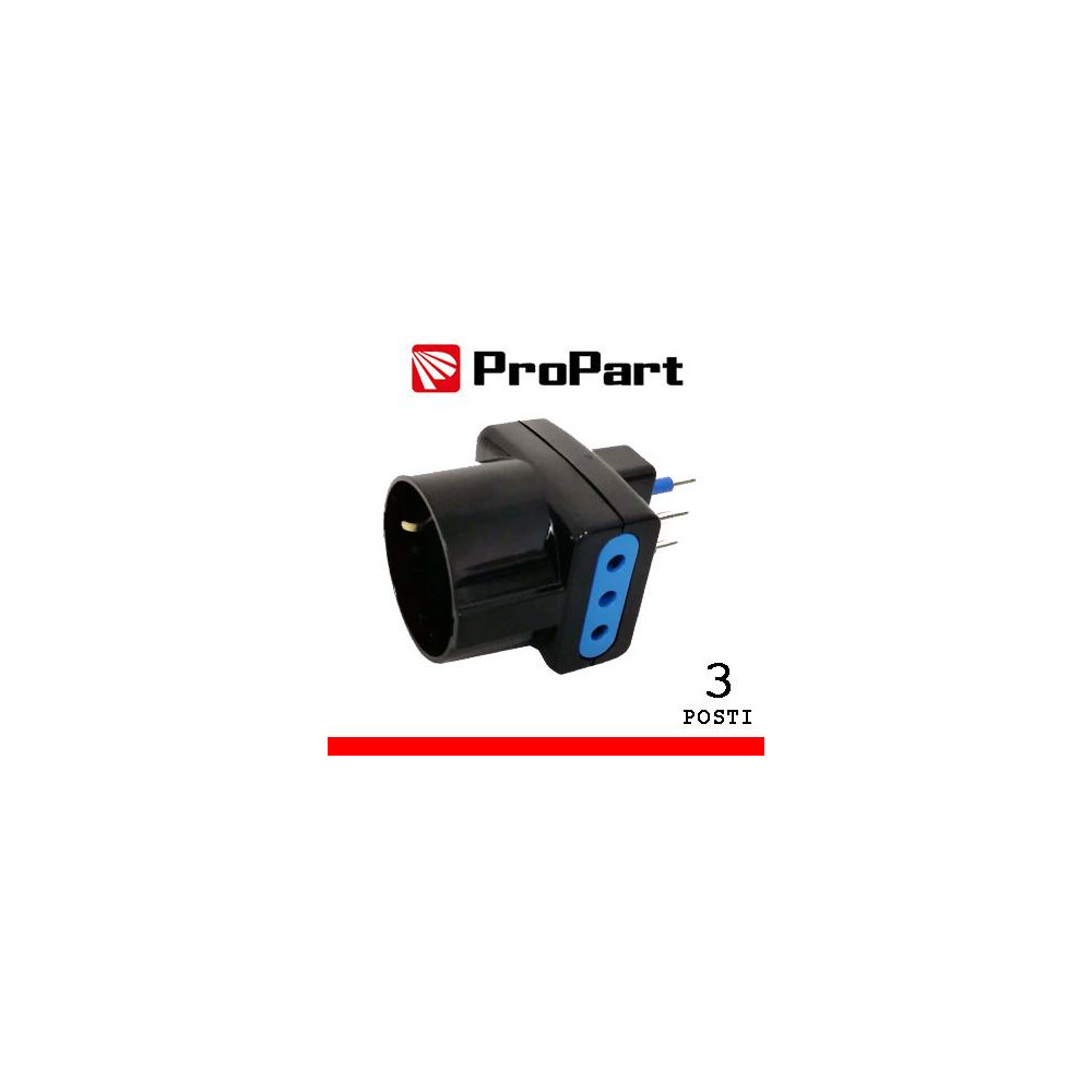 Adattatore triplo 3pos 10A/schuko spina10A nero Adattatore triplo 3pos 10A/schuko spina10A nero