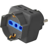 Adattatore triplo 3pos bipasso/schuko spina Schuko nero