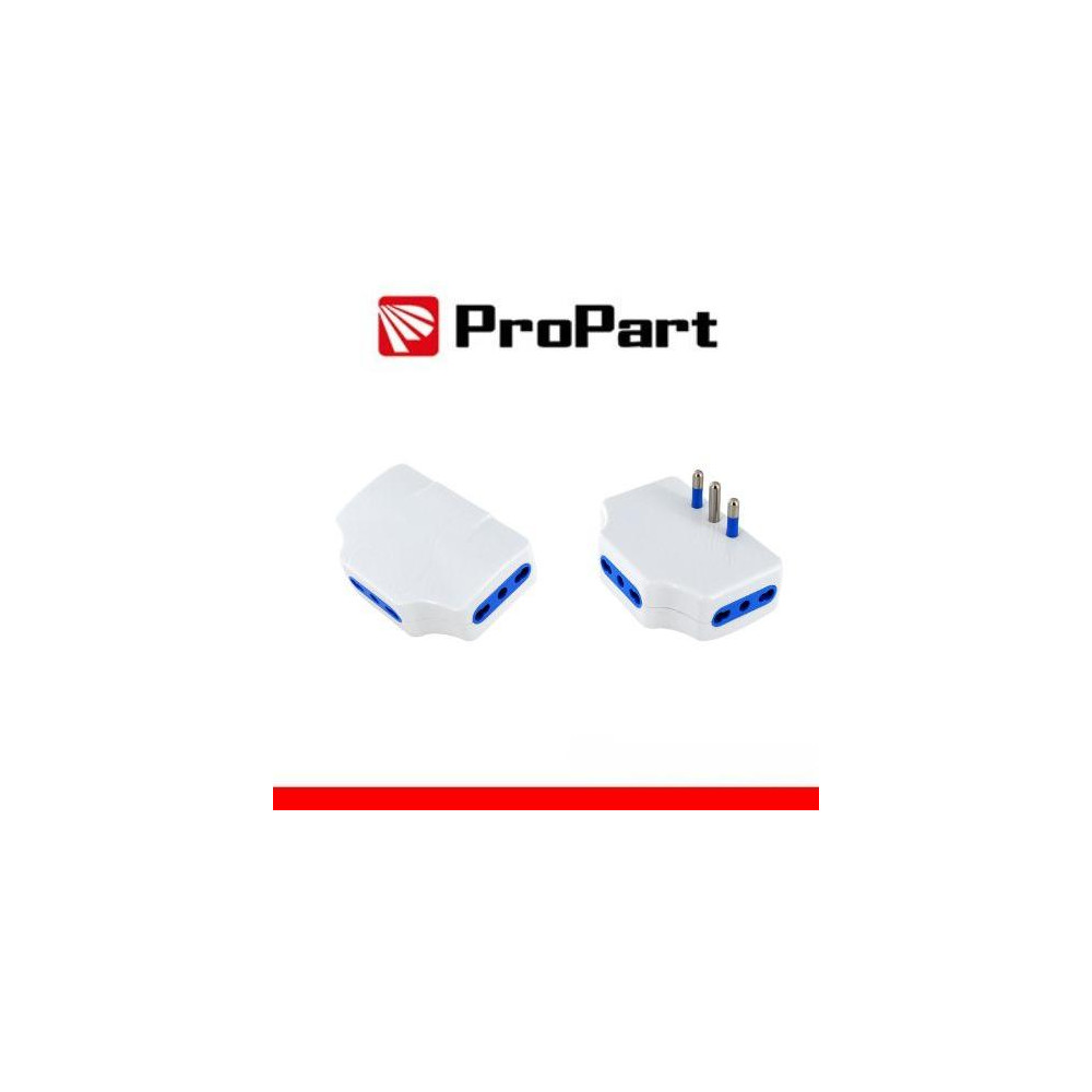 Adattatore presa tripla,3 prese 2P+T 10/16A bipasso, Spina 16a laterale Adattatore presa tripla,3 prese 2P+T 10/16A bipasso, Spina 16a laterale