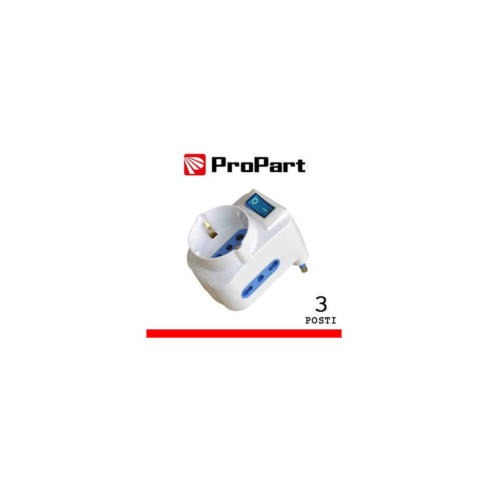Adattatore 3pos bipasso/schuko spina16A salvaspazio + inter. Adattatore 3pos bipasso/schuko spina16A salvaspazio + inter.