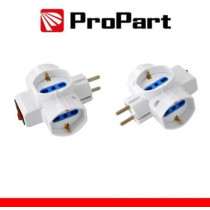 Adattatore 3 prese 2P+T 10/16A bipasso/Schuko con interrutt. Spina Schuko