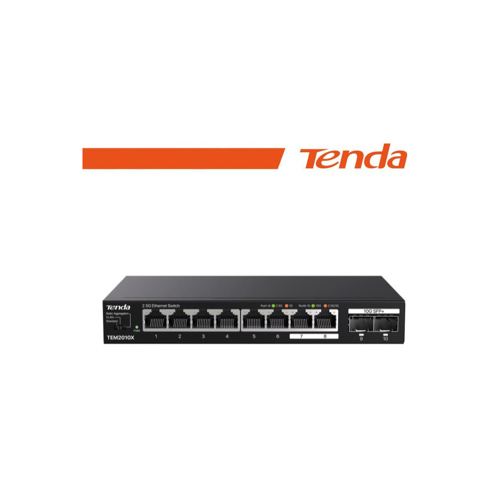 Tenda Switch con 8 porte LAN 2.5 Gbps e 2 porte 10 Gbps SFP+ - TEM2010X Tenda Switch con 8 porte LAN 2.5 Gbps e 2 porte 10 Gbps SFP+ - TEM2010X