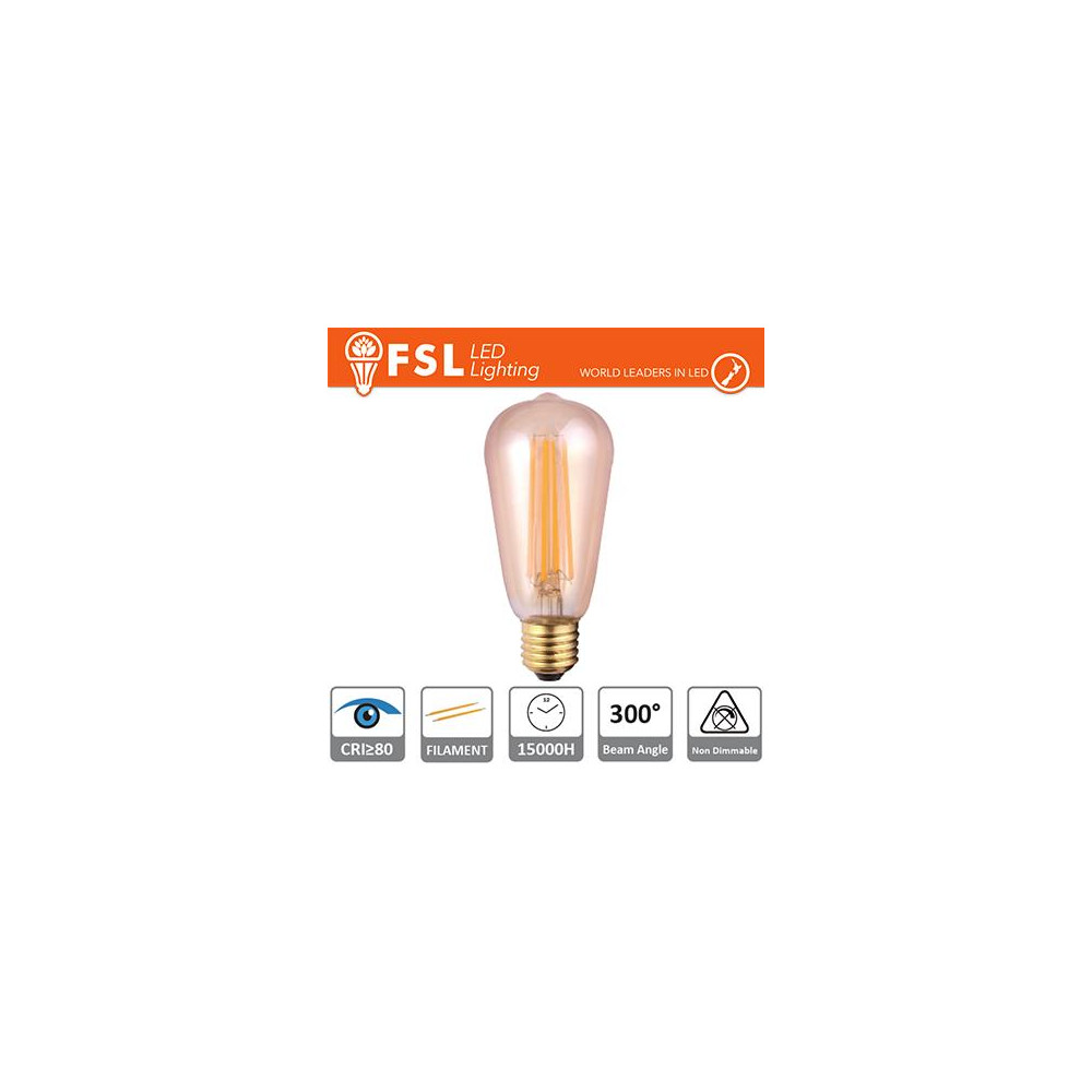 Lampada Edison Filamento Ambra - 6W 2200K E27 650LM Lampada Edison Filamento Ambra - 6W 2200K E27 650LM