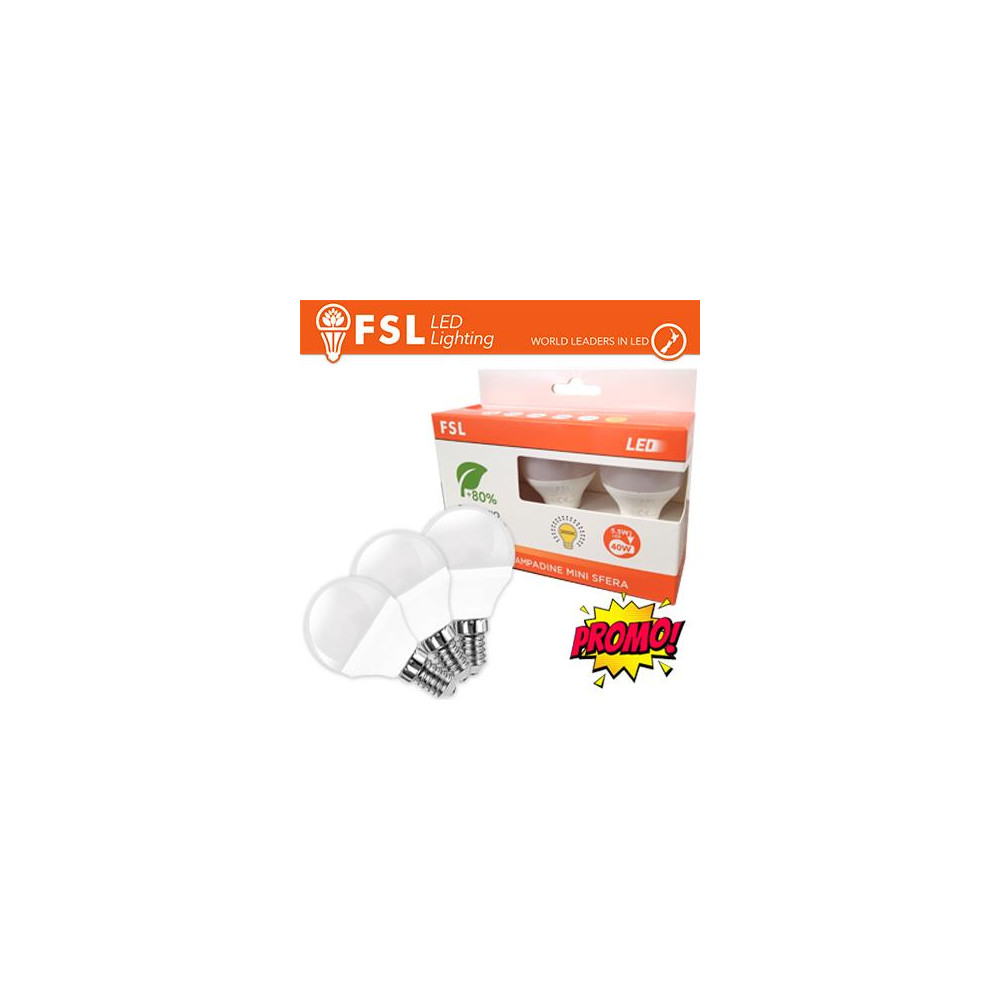Lampada Mini Sfera E14: Confezione PROMO 3PACK - 6W 3000K Lampada Mini Sfera E14: Confezione PROMO 3PACK - 6W 3000K